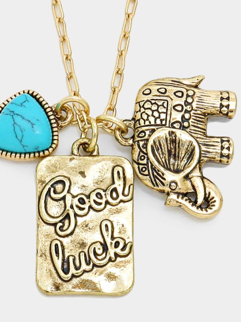 Elephant Necklace Good Luck Turquoise Stone Charms GOLD